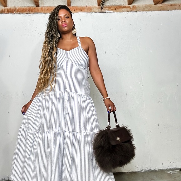 Japna Dresses & Skirts - Chic Striped High Low Dress in White and Gray, XL Fits M/L